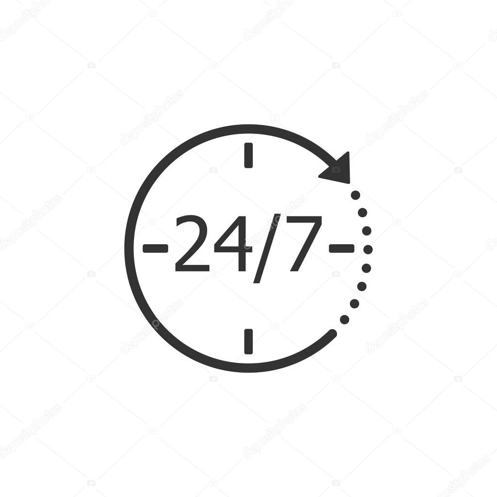 24-7, assistance, support, shopping icon. Vector illustration, flat design.