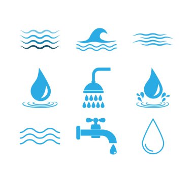 Su simgesi seti. Vektör illüstrasyon, düz tasarım.