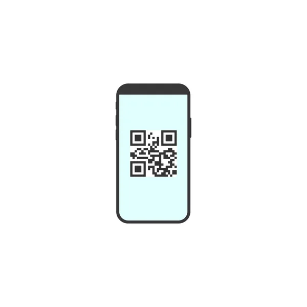 Smartphone, ikona Qr kódu. Vektorová ilustrace, plochý design. — Stockový vektor