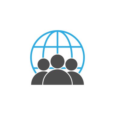 Küresel kullanıcı, iş adamı simgesi. Vektör illüstrasyonu, düz tasarım