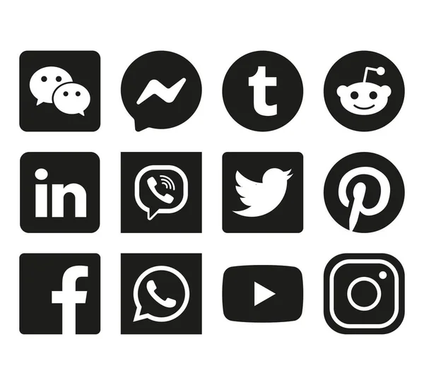 18 października 2019. Mińsk, Białoruś. Ikony portali społecznościowych. Ilustracja wektora, płaska konstrukcja — Wektor stockowy