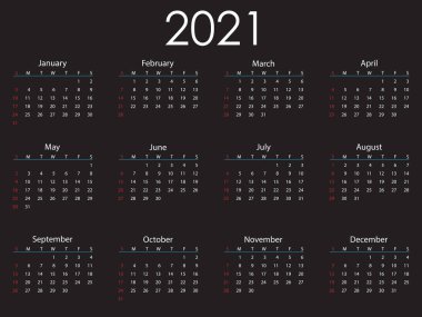 2021 takvimi, hafta Pazar günü başlıyor