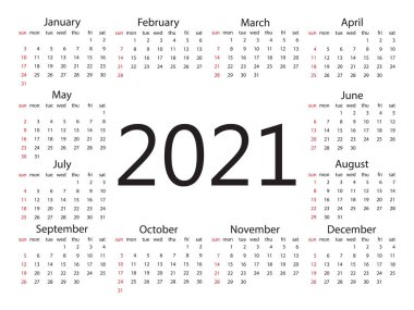 2021 takvimi, hafta Pazar günü başlıyor