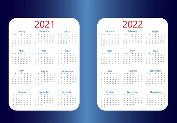 Vector Illustratie Plat Ontwerp 2021 2022 Kalenderweek Start Zondag — Stockvector