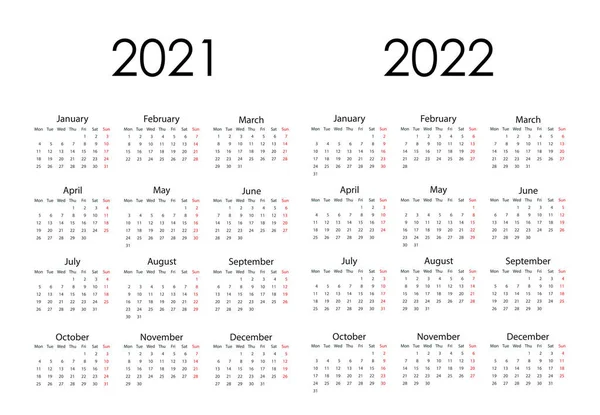 Vector Illustratie Plat Ontwerp 2021 2022 Kalenderweek Start Maandag — Stockvector