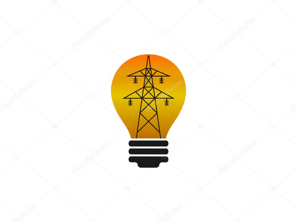 Vector illustration, flat design. Electric tower, power bulb icon