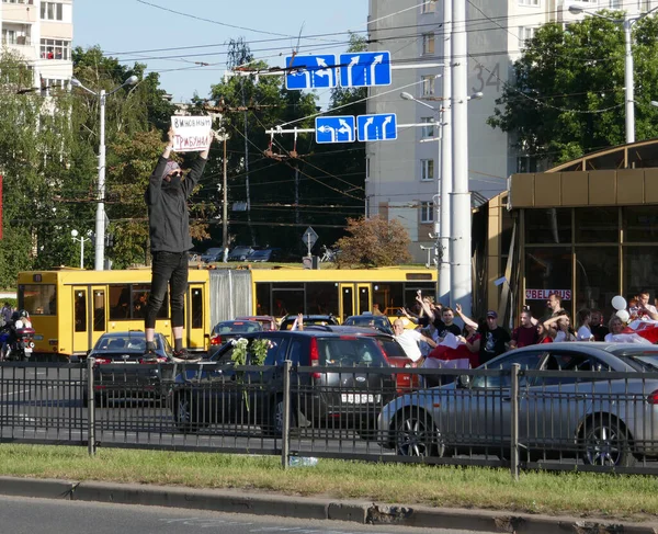 Минск Беларусь 2020 Протест Против Диктатора Лукашенко Мирный Протест Солидарность Лицензионные Стоковые Фото