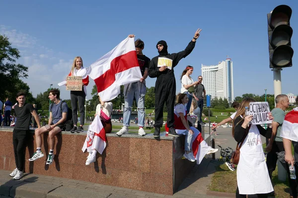 Minsk Belarus August 2020 Protesting Dictator Lukashenko — Stock Photo, Image