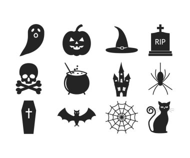 Cadılar Bayramı ikonu seti. Vektör illüstrasyonu, düz tasarım.