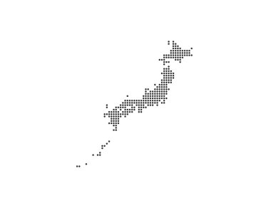 Japonya, ülke, beyaz arka planda noktalı harita. Vektör illüstrasyonu.