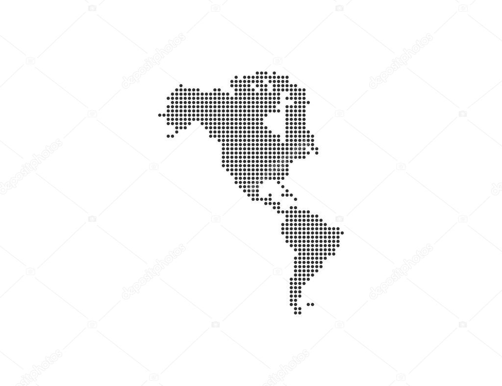 North, South America, continent, dotted map on white background.