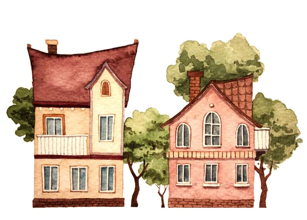 watercolor cute houses illustration