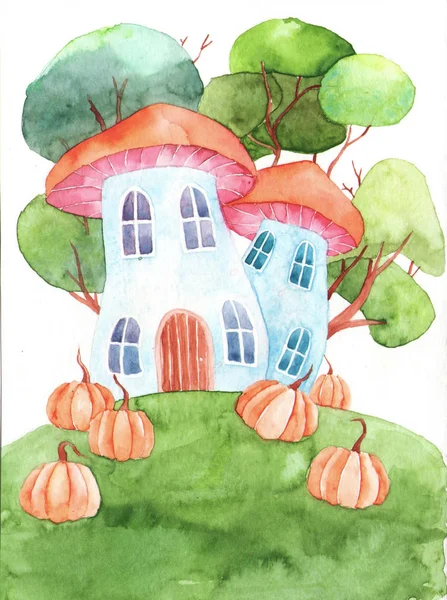 watercolor cartoon house illustration