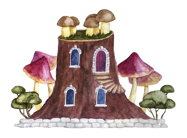 Cartoon wood house in watercolor