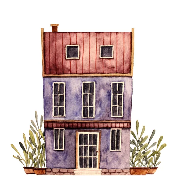 Watercolor cartoon house illustration