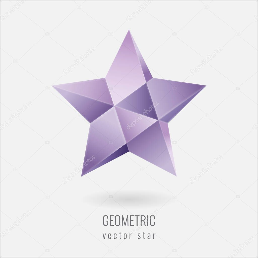 Vector Polygonal Logotype. Violet Star Shaped with Hipster Style Icons for Logo Design and Business Cards. Abstract Geometric Star logo. Vector Low poly impossible figure