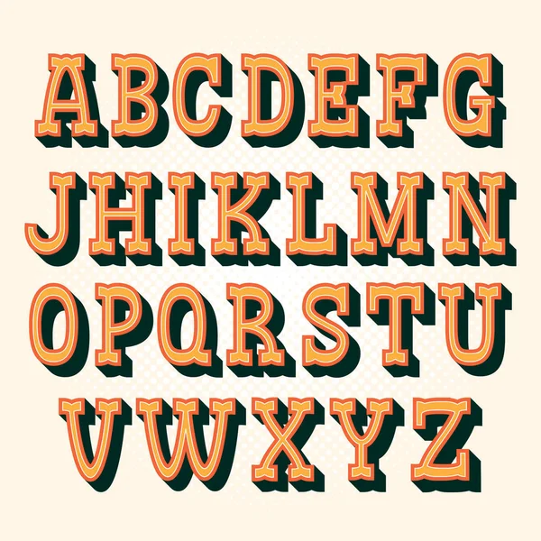 Vintage 3D Alphabet. Retro-Schrift. Vektorschrift-Illustration — Stockvektor
