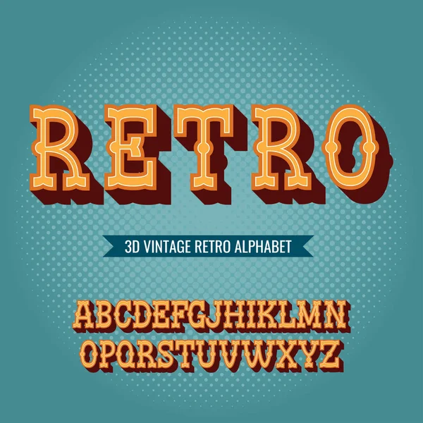 Vintage 3D ábécé. Retro Typeface. Vektor Font Illustration — Stock Vector