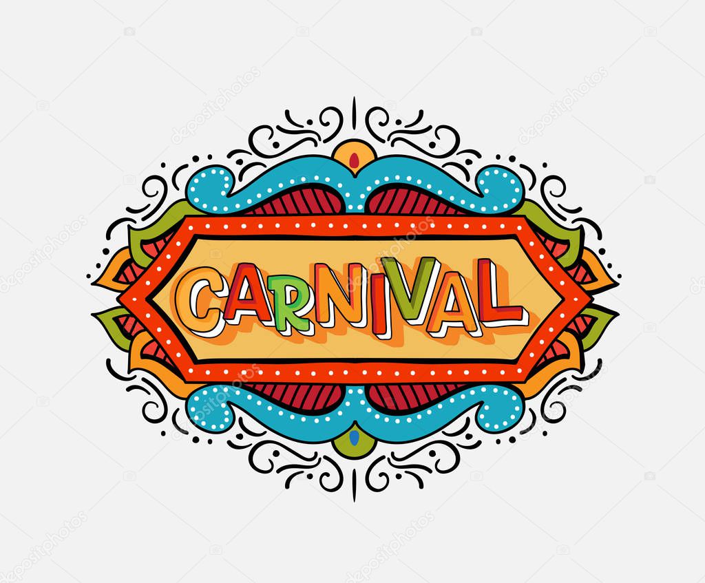 Popular Event Brazil Carnival Title With Colorful frame. Travel destination in South America During Summer. Vector logo for Carnival, poster for dance carnival show.