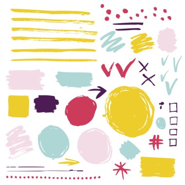 Metin kutuları kalınfırça darbeleri. Vektör fırça set. Grunge tasarım öğeleri. Kirli doku afiş. Mürekkep splatters. Boyalı nesneleri.