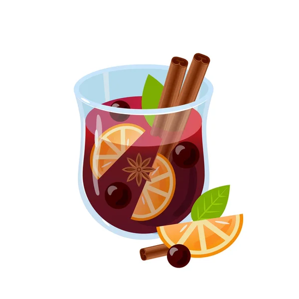 Mulled Wine Isolated White Background Autumn Drink Christmas Holiday Alcoholic — Stock Vector