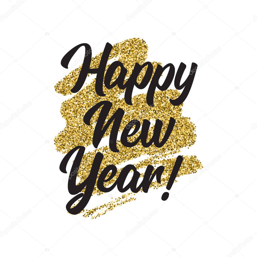 Vector Happy New Year with gold glitter texturagreeting card or poster template flyer or invitation design.