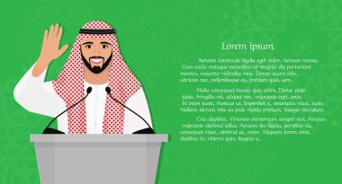 Arab man speaking from the a platform clipart