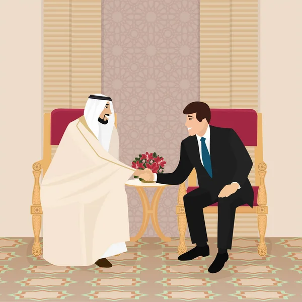 Rencontre d'hommes d'affaires ou de politiciens arabes et européens — Image vectorielle