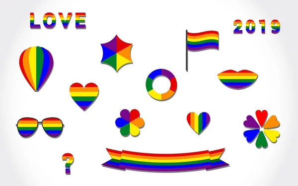 Arcobaleno bandiera set LGBT gay lesbiche simboli — Vettoriale Stock