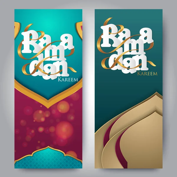 Roll Banner Ramadan Kareem Függőleges Sablon Design Mecset Arab Lámpás — Stock Vector