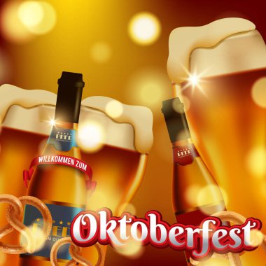 Reklam afiş şablon Oktoberfest bira bira festivali ile ilgili farklı nesneleri ile parti. Elle çizilmiş doodle desen arka plan üzerinde