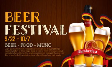 Geleneksel bira festivali Oktoberfest için yiyecek ve içecek öğelerle poster tasarımı