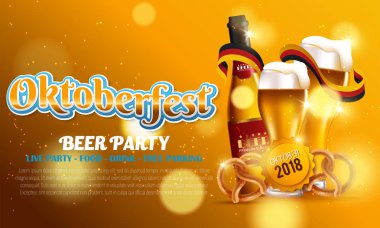 Reklam afiş şablon Oktoberfest bira bira festivali ile ilgili farklı nesneleri ile parti. Elle çizilmiş doodle desen arka plan üzerinde