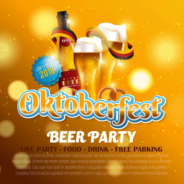 Διαφήμιση Από Παραδοσιακό Φεστιβάλ Μπύρας Oktoberfest Ένα Ποτήρι Μπύρα Και — Διανυσματικό Αρχείο