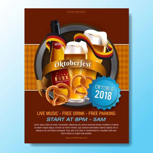 Hirdetés Reklámplakát Oktoberfest Sör Party Különböző Objektumokkal Kapcsolatos Sörfesztivál — Stock Vector