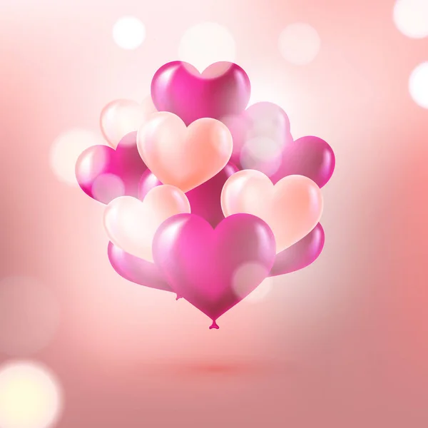 Ballons Roses Forme Coeur Sur Fond Rose Pastel — Image vectorielle