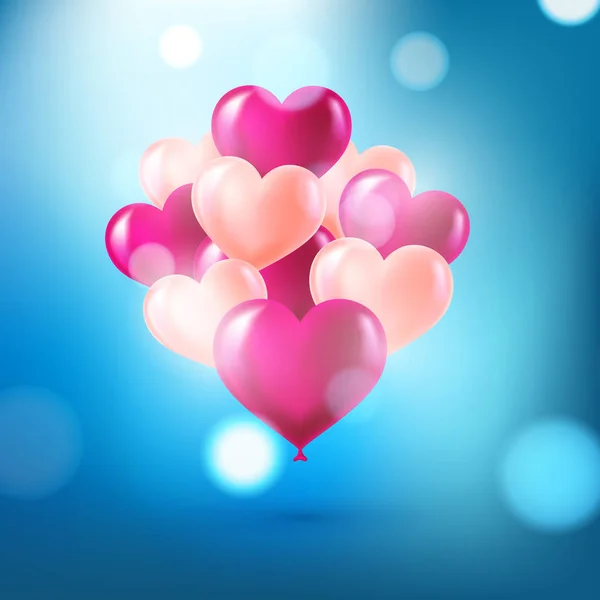 Ballons Roses Forme Coeur Sur Fond Bleu Pastel — Image vectorielle