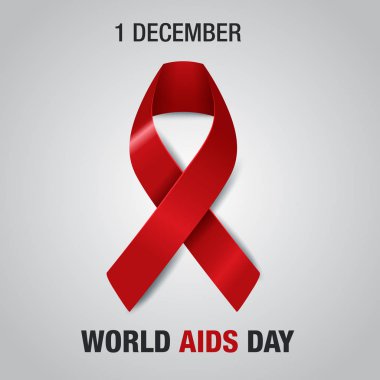 Dünya AIDS Günü afiş beyaz arka plan, vektör, illüstrasyon kırmızı kurdele ile