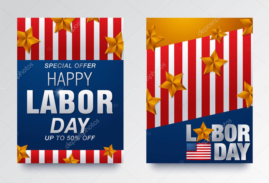 Labor day sale promotion advertising banner templates decorated with American flag 