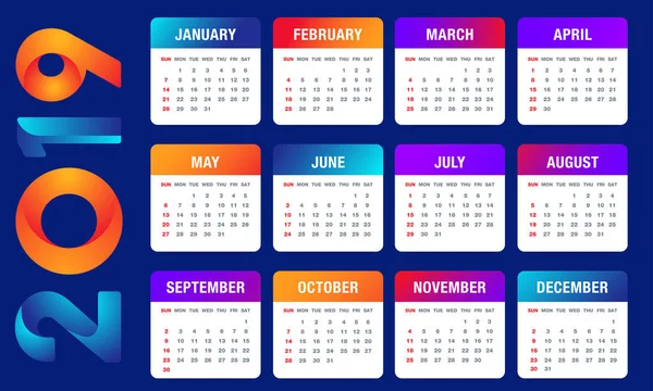 Enkel 2019 Vektor Kalender 2019 Kalender Vertikal Veckan Börjar Med — Stock vektor