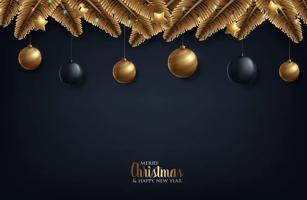 Vector Illustration Merry Christmas Gold Black Colors Place Text — Stock Vector