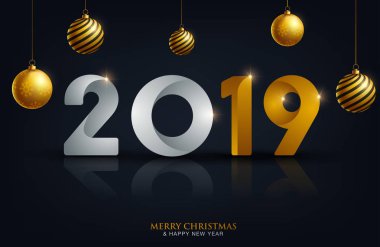 Kartpostal mutlu yeni yıl 2019 siyah bir arka plan ile