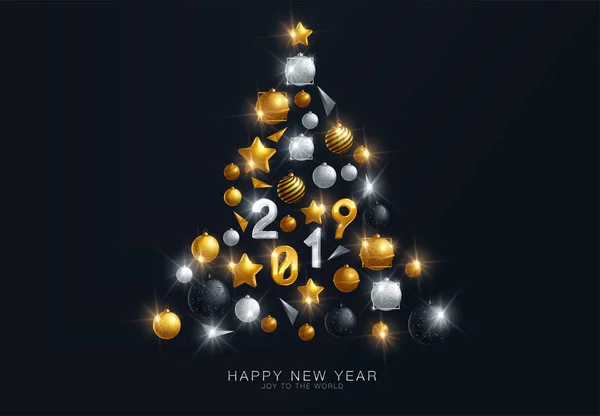 Kartpostal Happy New Year siyah ve altın renkleri