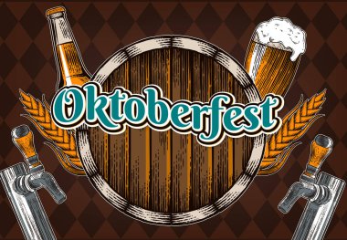 Yatay afiş dokunun, cam, şişe, hop dal yaprağı, arpa, kulak ile set bira varil bira fabrikası tank