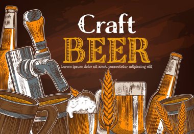 Bira nesneleri kümesi. Çizilmiş vektör çizim el
