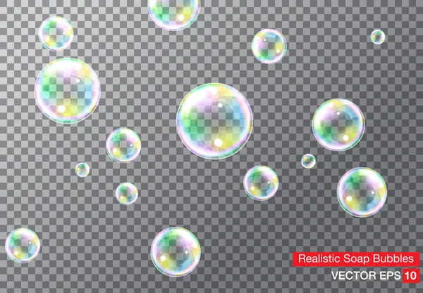 Realistische Seifenblasen Mit Regenbogenreflexion Set Isolierte Vektorillustration — Stockvektor