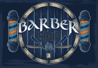 Elle çizilmiş vektör kuaför dükkanı poster tabela ile