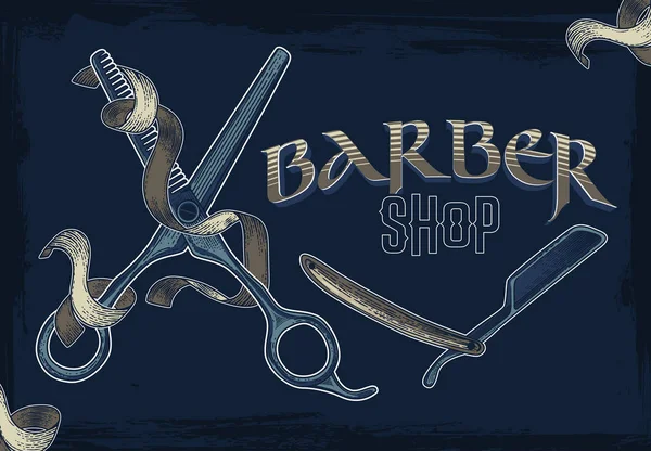 Cartaz Barbearia Vetorial Desenhado Mão Com Tabuleta —  Vetores de Stock
