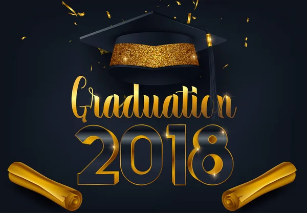 Mezuniyet 2018 parti davetiye şapka ve uzun altın ipek kurdele ve konfeti