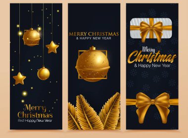 Noel Yılbaşı tatil dekorasyon dikey Bannerlar izole vektör çizim ayarla
